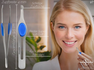 Pinzette Zupfpinzette aus Edelstahl mit blauem Griff / schr�g
