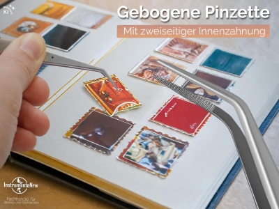 Pinzette gebogen mit Zahnung & F�hrung Edelstahl 13 cm