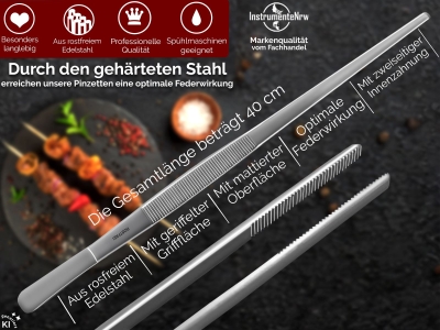 Grillzange Grillpinzette 40 cm Pinzette aus rostfreiem Edelstahl