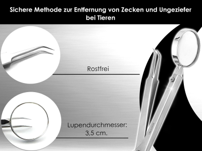 Splitter Zeckenpinzette Pinzette mit Lupe spitz gebogen