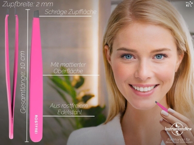 Kosmetik Zupfpinzette Augenbrauen Pinzette Haarpinzette Pink 10 cm - 2 mm