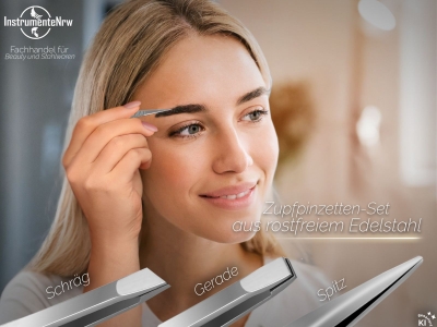 3er Zupfpinzette-Set Augenbrauen Haarzupf-Pinzette Schr�g Gerade Spitz