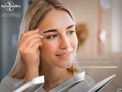 3-Teiliges Augenbrauen-Zupfpinzetten Set Schr�g - Spitz - Gerade 8 cm
