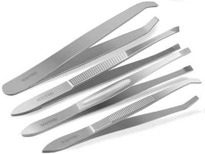 Profi Haar-Zupfpinzette Set Pinzette Gerade und Schr�g aus Edelstahl