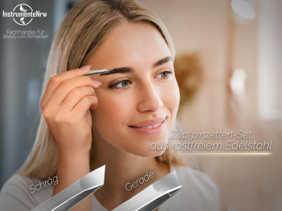 Profi Haar-Zupfpinzette Set Pinzette Gerade und Schr�g aus Edelstahl