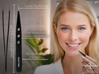 Spitze Zupfpinzette schwarz Beauty-Pinzette Haarzupfpinzette 9,5 cm