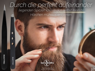 schwarzes Zupfpinzetten Set Schr�g und Spitz