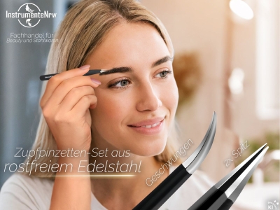 Haar-Zupfpinzette 3er Set Spitze Pinzette Schwarz Edelstahl Rostfrei