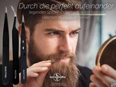 Haar-Zupfpinzette 3er Set Spitze Pinzette Schwarz Edelstahl Rostfrei
