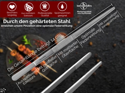 K�chenpinzette Grillpinzette Kochpinzette, Pinzette Edelstahl Gerade 14,0 cm
