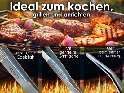 Premium Kchenpinzette Grillpinzette Kochpinzette Pinzette Edelstahl Gourmet-Qulitt Gebogene Ausfhrung 12,5 cm