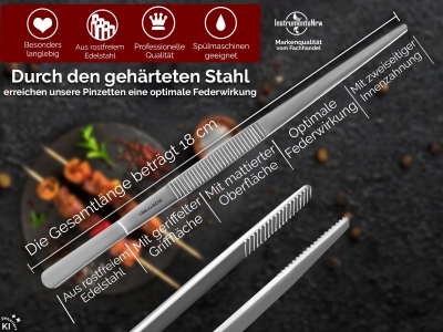 K�chenpinzette Grillpinzette Kochpinzette Pinzette Edelstahl Gerade  18,0 cm