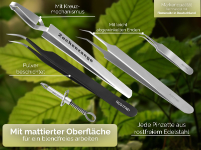 Zecken-Pinzetten Set 5-Teilig Zeckenzange Zeckenentferner Spitz Gerade