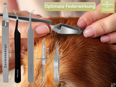 Zecken-Pinzetten Set 5-Teilig Zeckenzange Zeckenentferner Spitz Gerade
