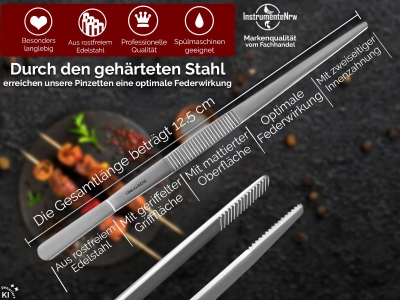 K�chenpinzette Grillpinzette Kochpinzette Pinzette Edelstahl Gerade 12,5 cm