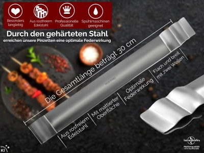 Grillzange Grillpinzette Grill-Pinzette gerade Edelstahl 30 cm Extrem Griffig