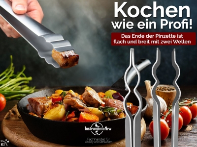 Grillzange Grillpinzette Grill-Pinzette gerade Edelstahl 25 cm Extrem Griffig