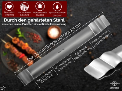 Grillzange Grillpinzette Grill-Pinzette gerade Edelstahl 25 cm Extrem Griffig