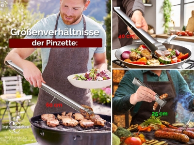 Grillzange Grillpinzette Grill-Pinzette gerade Edelstahl 25 cm Extrem Griffig