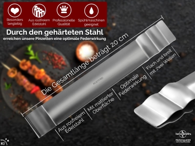 Grillzange Grillpinzette Gerade Grill-Pinzette Edelstahl 20 cm Extrem Griffig