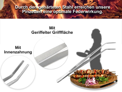 Grillzangen Set Grillpinzette 30 cm Grill-Set Edelstahl BBQ Grill Werkzeug Set Bratwurst und Grillfleisch