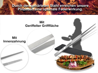 Grillzangen Set Grillpinzette 30 cm Grill-Set Edelstahl BBQ Grill Werkzeug Set Bratwurst und Grillfleisch