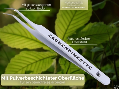 Premium Zeckenpinzette Zeckenzange Edelstahl Zecken Pinzette Hunde Katzen rostfreier Qualit�tsstahl Wei� + Etui