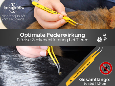 Profi Zeckenpinzette Zeckenzange Edelstahl Zecken-Entferner Gelb fr Hunde Katzen - Rostfrei - Pinzette mit Etui 11,5 cm