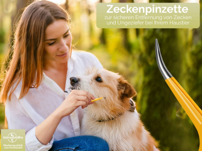 Profi Zeckenpinzette Zeckenzange Edelstahl Zecken-Entferner Gelb f�r Hunde Katzen - Rostfrei - Pinzette mit Etui 11,5 cm