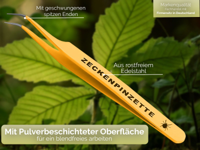 Profi Zeckenpinzette Zeckenzange Edelstahl Zecken-Entferner Gelb f�r Hunde Katzen - Rostfrei - Pinzette mit Etui 11,5 cm