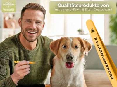 Profi Zeckenpinzette Zeckenzange Edelstahl Zecken-Entferner Gelb f�r Hunde Katzen - Rostfrei - Pinzette mit Etui 11,5 cm