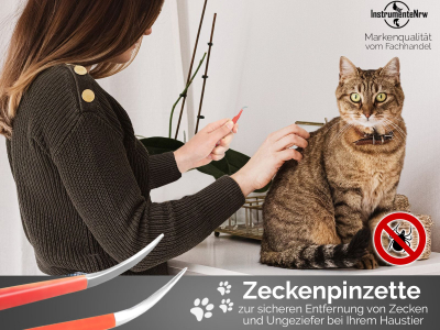 Premium Zeckenpinzette Zeckenzange Edelstahl Zecken Pinzette Hunde Katzen rostfreier Qualittsstahl Rot + Etui