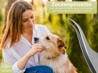 Premium Zeckenpinzette Zeckenzange Edelstahl Zecken Pinzette Hunde Katzen Tiere rostfreier Qualit�tsstahl Silber + Etui