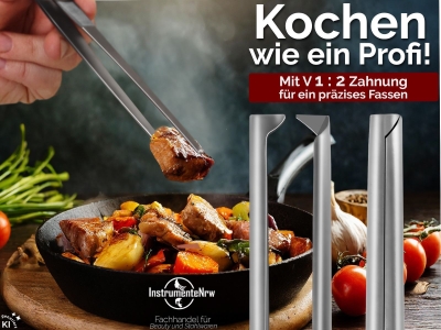 Profi Grillpinzette K�chenpinzette Kochpinzette Pinzette mit V Zahnung aus Edelstahl 35 cm