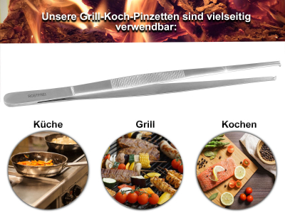 Profi Grillpinzette Kchenpinzette Kochpinzette Pinzette mit V Zahnung aus Edelstahl 40 cm