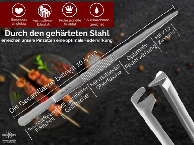 Profi Grillpinzette K�chenpinzette Kochpinzette Pinzette mit V Zahnung aus Edelstahl 10,5 cm