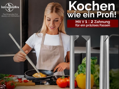 Profi K�chenpinzette Grillpinzette Kochpinzette Pinzette mit V Zahnung aus Edelstahl 45 cm