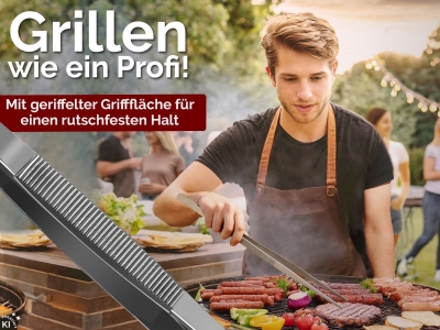Profi K�chenpinzette Grillpinzette Kochpinzette Pinzette mit V Zahnung aus Edelstahl 45 cm