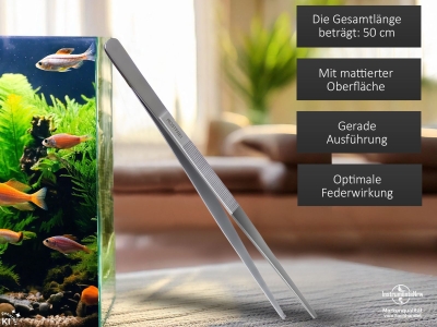 Premium Futterpinzette Aquarium Pinzette mit V Zahnung 50 cm aus geh�rtetem rostfreiem Edelstahl