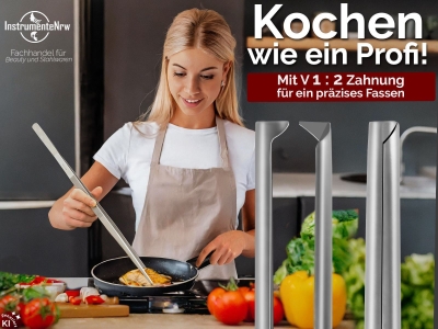 Profi Grillpinzette K�chenpinzette Kochpinzette Pinzette mit V Zahnung aus Edelstahl 50 cm