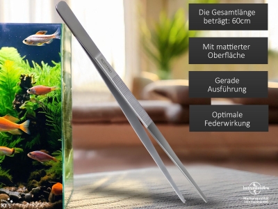 Premium Futterpinzette Lange Aquarium Pinzette mit Zahnung aus Edelstahl 60 cm