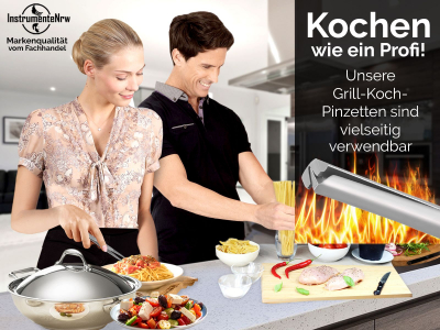 Profi Grillpinzette Kchenpinzette Kochpinzette Pinzette mit V Zahnung aus Edelstahl 11,5 cm