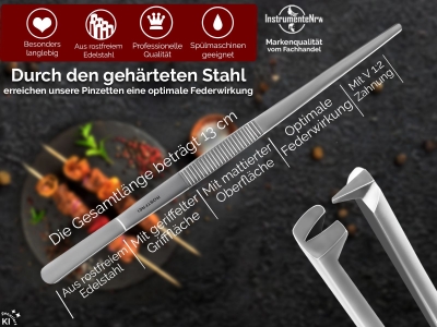 Profi K�chenpinzette Grillpinzette Kochpinzette Pinzette mit V Zahnung aus Edelstahl 13 cm