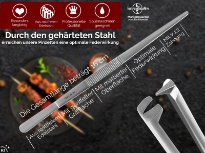 Profi K�chenpinzette Grillpinzette Kochpinzette Pinzette mit V Zahnung aus Edelstahl 16 cm