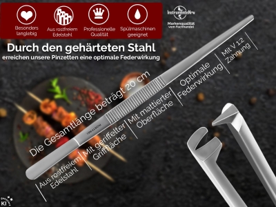 Premium Grillpinzette K�chenpinzette Kochpinzette Pinzette mit V Zahnung aus Edelstahl 20 cm