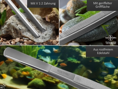 Premium Futterpinzette Aquarium Pinzette mit V Zahnung aus Edelstahl 20 cm