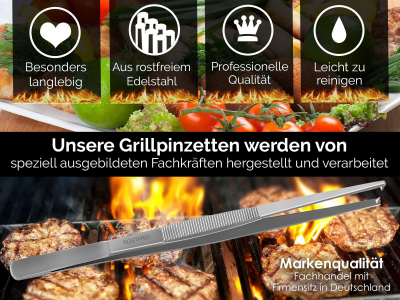 Profi Kochpinzette Grillpinzette Kchenpinzette Pinzette mit V Zahnung aus Edelstahl 25 cm