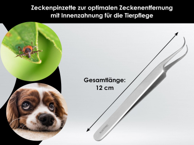 Profi Zeckenzange Zeckenpinzette Feine Spitze Pinzette mit Innenzahnung Optimal zur Zeckentfernung Edelstahl Zeckengreifer fr Tiere Hunde Katze Zeckenentferner 12 cm