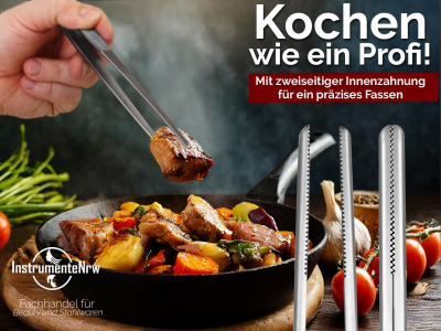 Profi Grillzange Grillpinzette Kochpinzette aus Edelstahl 30 cm Pinzette mit Zahnung - Gerade Ausfhrung fr Fleisch, Wrstchen oder Gemse