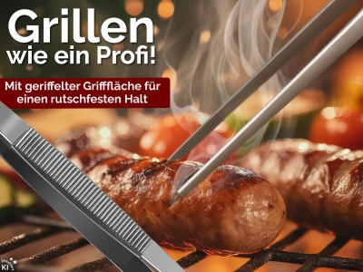 Profi Grillzange Grillpinzette Kochpinzette aus Edelstahl 30 cm Pinzette mit Zahnung - Gerade Ausf�hrung f�r Fleisch, W�rstchen oder Gem�se